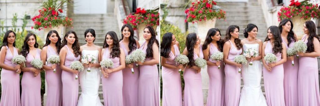 posed group shot of bridesmaids and natural smiling shot